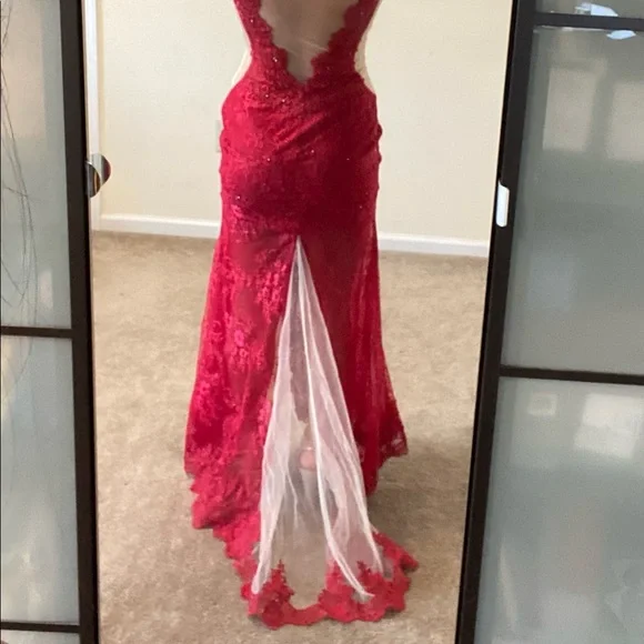 open lace back dress Tulle Prom Evening Dress main image 1